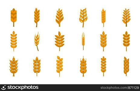 Wheat icon set. Flat set of wheat vector icons for web design isolated on white background. Wheat icon set, flat style