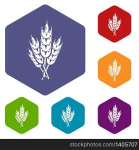 Wheat icons vector colorful hexahedron set collection isolated on white. Wheat icons vector hexahedron