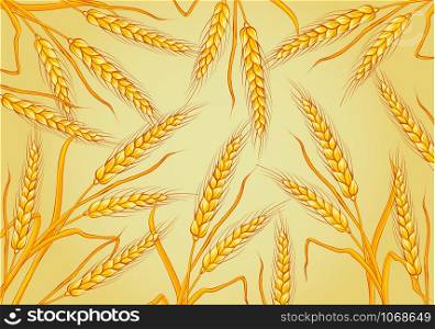 wheat isolated on yellow background. Template, print, design element. Vector illustrations