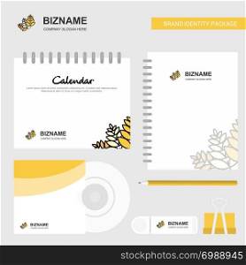 Wheat Logo, Calendar Template, CD Cover, Diary and USB Brand Stationary Package Design Vector Template