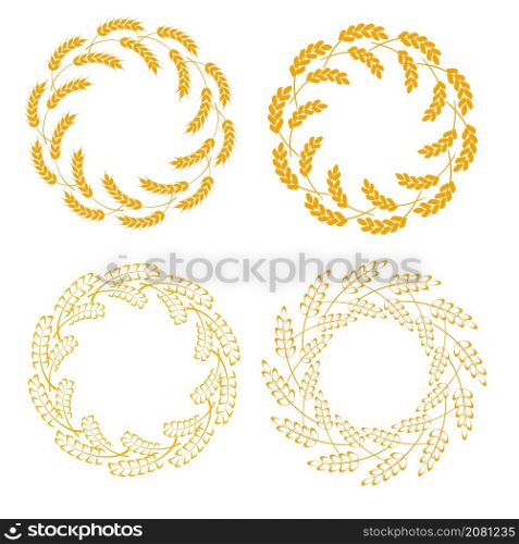 Wheat or barley ears border or frame set. Harvest wheat grain, growth rice stalk and whole bread grains or field cereal nutritious rye grained agriculture products ear symbol
