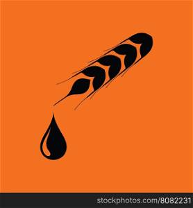 Wheat with drop icon. Orange background with black. Vector illustration.