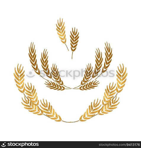Wheat wreaths and grain spikes set icons. Isolated on white background.. Wheat wreaths and grain spikes set garland. Isolated on white background.