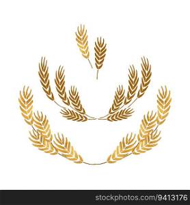 Wheat wreaths and grain spikes set icons. Isolated on white background.. Wheat wreaths and grain spikes set garland. Isolated on white background.