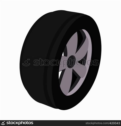 Wheel cartoon illustration. Single balck and grey symbol on a white background. Wheel cartoon illustration