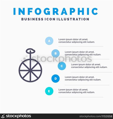 Wheel, Cycle, Circus Blue Infographics Template 5 Steps. Vector Line Icon template