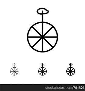 Wheel, Cycle, Circus Bold and thin black line icon set