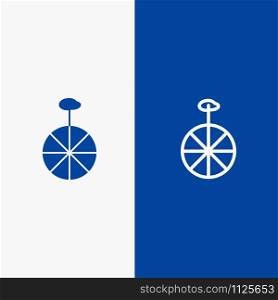 Wheel, Cycle, Circus Line and Glyph Solid icon Blue banner
