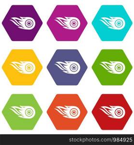 Wheel fire icons 9 set coloful isolated on white for web. Wheel fire icons set 9 vector