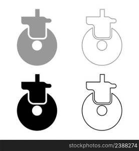 Wheel for furniture caster cart set icon grey black color vector illustration image simple solid fill outline contour line thin flat style. Wheel for furniture caster cart set icon grey black color vector illustration image solid fill outline contour line thin flat style