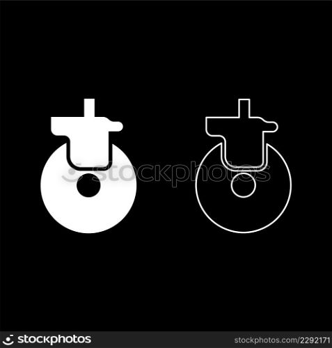Wheel for furniture caster cart set icon white color vector illustration image simple solid fill outline contour line thin flat style. Wheel for furniture caster cart set icon white color vector illustration image solid fill outline contour line thin flat style