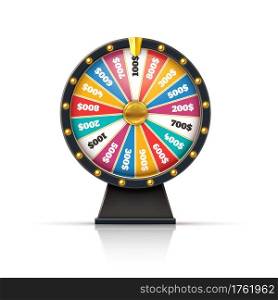 Wheel fortune. Lucky game casino prize spinning roulette, win jackpot money lottery circle with colored sections and arrow. Random gifts chance winning. Vector lucky gambling isolated illustration. Wheel fortune. Lucky game casino prize spinning roulette, win jackpot money lottery circle with colored sections and arrow. Random gifts chance winning. Vector gambling isolated illustration