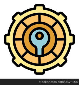 Wheel key point icon outline vector. Main conclusion. Top keyhole color flat. Wheel key point icon vector flat