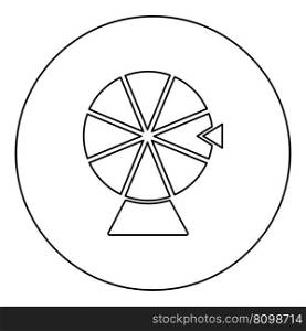 Wheel of Fortune lucky roulette spinning game chance concept icon in circle round black color vector illustration image outline contour line thin style simple. Wheel of Fortune lucky roulette spinning game chance concept icon in circle round black color vector illustration image outline contour line thin style