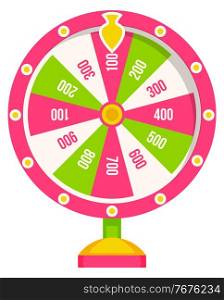 Wheel of fortune with winning numbers and sector bankrupt and bonus, flat style illustration. Game fortune wheel concept. Casino and gambling vector. Icon of casino fortune, wheel winner game. Wheel of fortune with winning numbers and sector bankrupt and bonus, flat style illustration