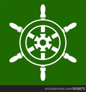 Wheel of ship icon white isolated on green background. Vector illustration. Wheel of ship icon green