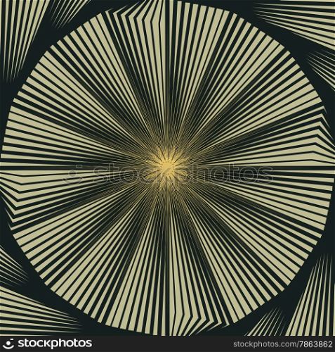 Wheel shaped abstract line art that has a sunburst center