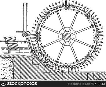 Wheel side, double winnowing, vintage engraved illustration. Industrial encyclopedia E.-O. Lami - 1875.
