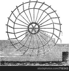 Wheel to raise water and bring to the salt pans, vintage engraved illustration. Industrial encyclopedia E.-O. Lami - 1875.