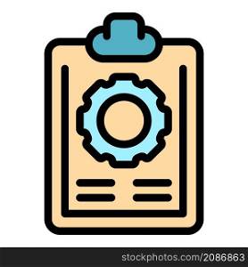Wheel work clipboard icon. Outline wheel work clipboard vector icon color flat isolated. Wheel work clipboard icon color outline vector