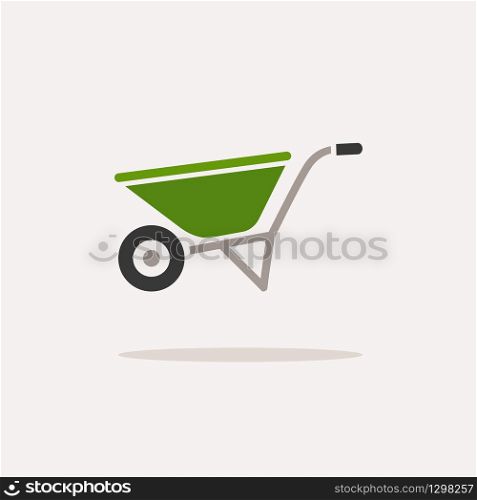 Wheelbarrow. Color icon with shadow. Gardening glyph vector illustration