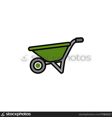 Wheelbarrow. Filled color icon. Gardening vector illustration