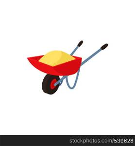 Wheelbarrow icon in cartoon style on a white background. Wheelbarrow icon in cartoon style
