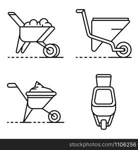 Wheelbarrow icon set. Outline set of wheelbarrow vector icons for web design isolated on white background. Wheelbarrow icon set, outline style