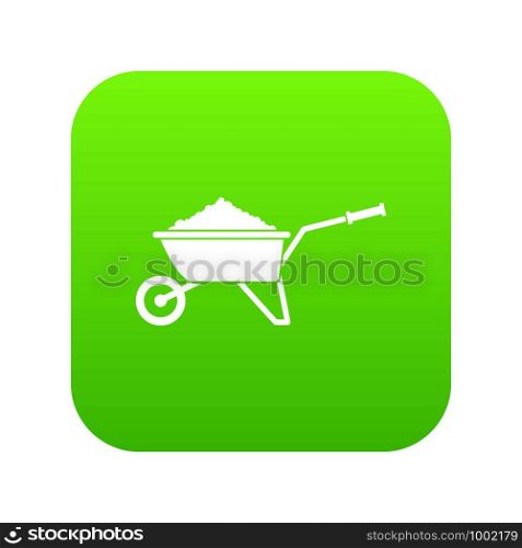 Wheelbarrow loaded with soil icon digital green for any design isolated on white vector illustration. Wheelbarrow loaded with soil icon digital green