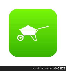 Wheelbarrow loaded with soil icon digital green for any design isolated on white vector illustration. Wheelbarrow loaded with soil icon digital green