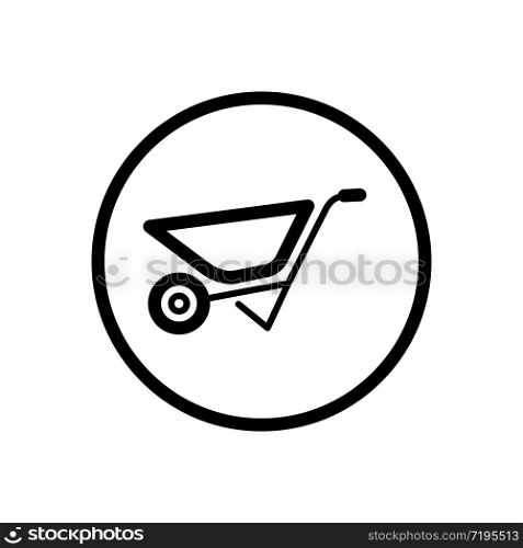 Wheelbarrow. Outline icon in a circle. Isolated gardening vector illustration