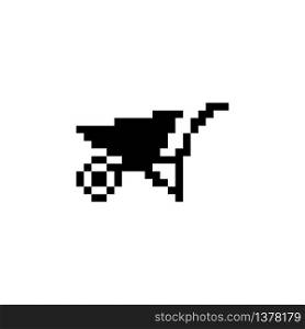 wheelbarrow. Pixel icon. Isolated gardening vector illustration