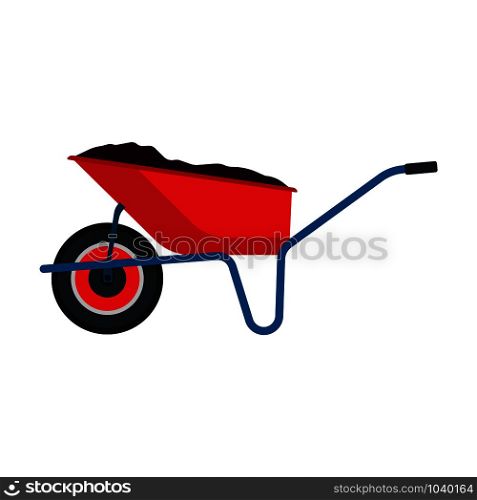 Wheelbarrow red garden vector tool equipment side view. Agriculture cart wheel cartoon farm. Flat lawn ground supplies