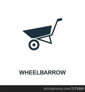 Wheelbarrow vector icon illustration. Creative sign from farm icons collection. Filled flat Wheelbarrow icon for computer and mobile. Symbol, logo vector graphics.. Wheelbarrow vector icon symbol. Creative sign from farm icons collection. Filled flat Wheelbarrow icon for computer and mobile
