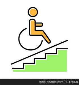 Wheelchair access green color icon. Accessible to handicap people. Facilities for disabled persons. Wheelchair ramp sign. Apartment amenities. Architectural barriers. Isolated vector illustration