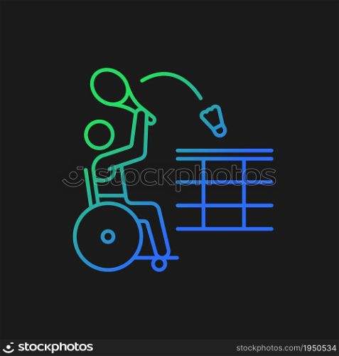 Wheelchair badminton gradient vector icon for dark theme. Team sport competition. Sportsman with disability. Thin line color symbol. Modern style pictogram. Vector isolated outline drawing. Wheelchair badminton gradient vector icon for dark theme