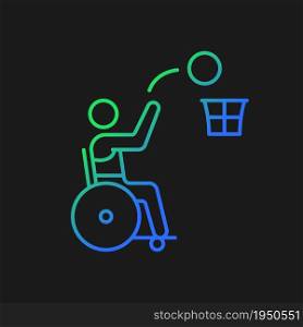 Wheelchair basketball gradient vector icon for dark the. Adaptive basketball. Wheelchair sportsman. Disabled athletes. Thin line color symbol. Modern style pictogram. Vector isolated outline drawing. Wheelchair basketball gradient vector icon for dark theme