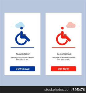 Wheelchair, Bicycle, Movement, Walk Blue and Red Download and Buy Now web Widget Card Template