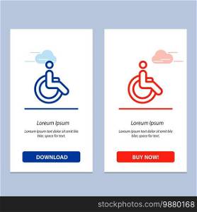 Wheelchair, Bicycle, Movement, Walk  Blue and Red Download and Buy Now web Widget Card Template