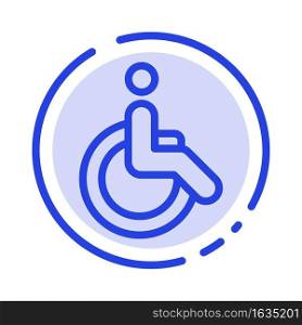 Wheelchair, Bicycle, Movement, Walk Blue Dotted Line Line Icon