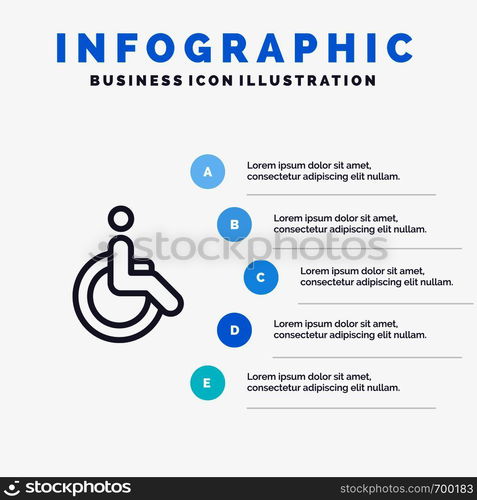 Wheelchair, Bicycle, Movement, Walk Blue Infographics Template 5 Steps. Vector Line Icon template