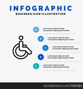 Wheelchair, Bicycle, Movement, Walk Blue Infographics Template 5 Steps. Vector Line Icon template