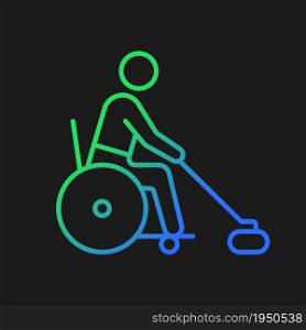 Wheelchair curling gradient vector icon for dark theme. Adaptive sport championship. Sportsman with disability. Thin line color symbol. Modern style pictogram. Vector isolated outline drawing. Wheelchair curling gradient vector icon for dark theme
