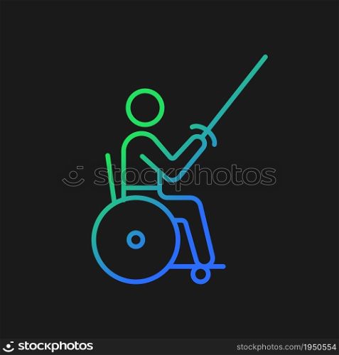 Wheelchair fencing gradient vector icon for dark theme. Individual competitive sport. Disabled sportsman. Thin line color symbol. Modern style pictogram. Vector isolated outline drawing. Wheelchair fencing gradient vector icon for dark theme