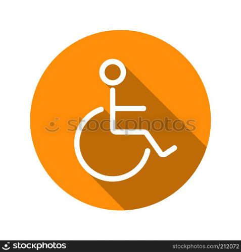 Wheelchair flat linear long shadow icon. Invalid wc door sign. Disabled. Vector line symbol. Wheelchair flat linear long shadow icon
