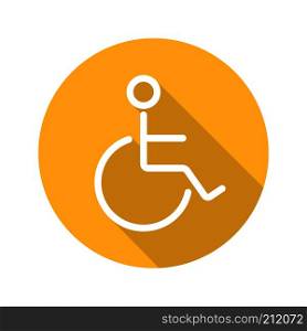 Wheelchair flat linear long shadow icon. Invalid wc door sign. Disabled. Vector line symbol. Wheelchair flat linear long shadow icon