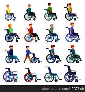 Wheelchair icons set. Cartoon set of wheelchair vector icons for web design. Wheelchair icons set, cartoon style