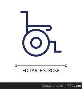 Wheelchair pixel perfect linear ui icon. Medical equipment. Disability and injury. GUI, UX design. Outline isolated user interface element for app and web. Editable stroke. Arial font used. Wheelchair pixel perfect linear ui icon