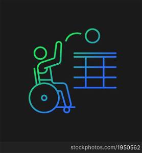 Wheelchair volleyball gradient vector icon for dark theme. Sitting athletes competition. Professional sport event. Thin line color symbol. Modern style pictogram. Vector isolated outline drawing. Wheelchair volleyball gradient vector icon for dark theme