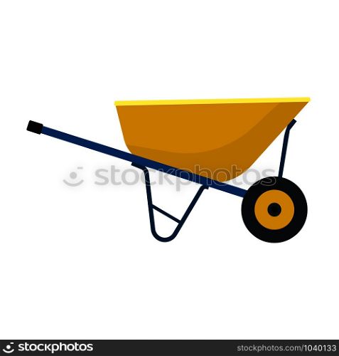 Whellbarrow yellow garden vector tool equipment side view. Agriculture cart wheel cartoon farm. Flat lawn ground supplies